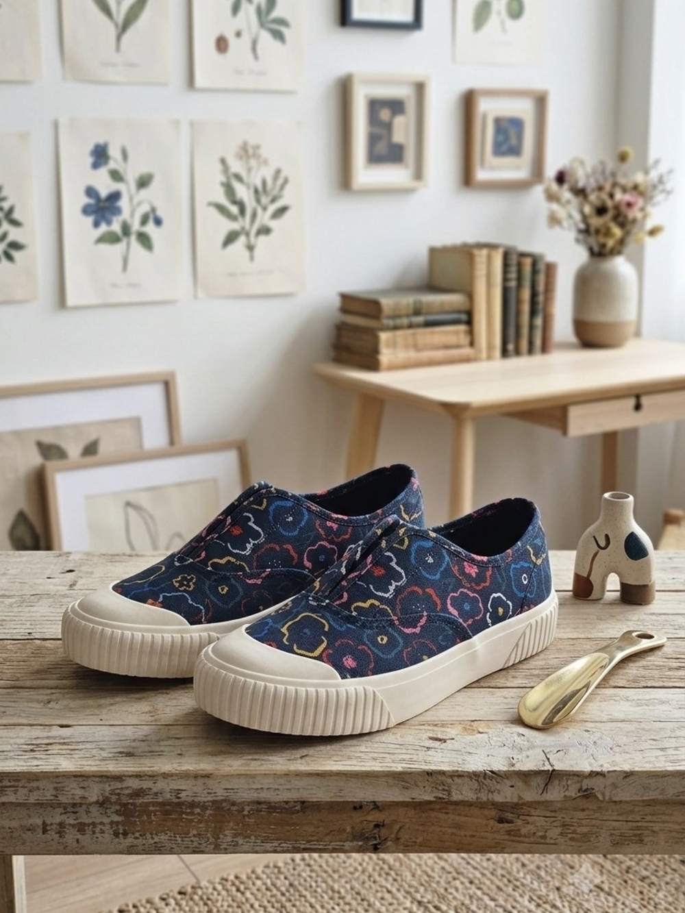 Epic Threads Navy Floral Slip-On Sneakers for Kids